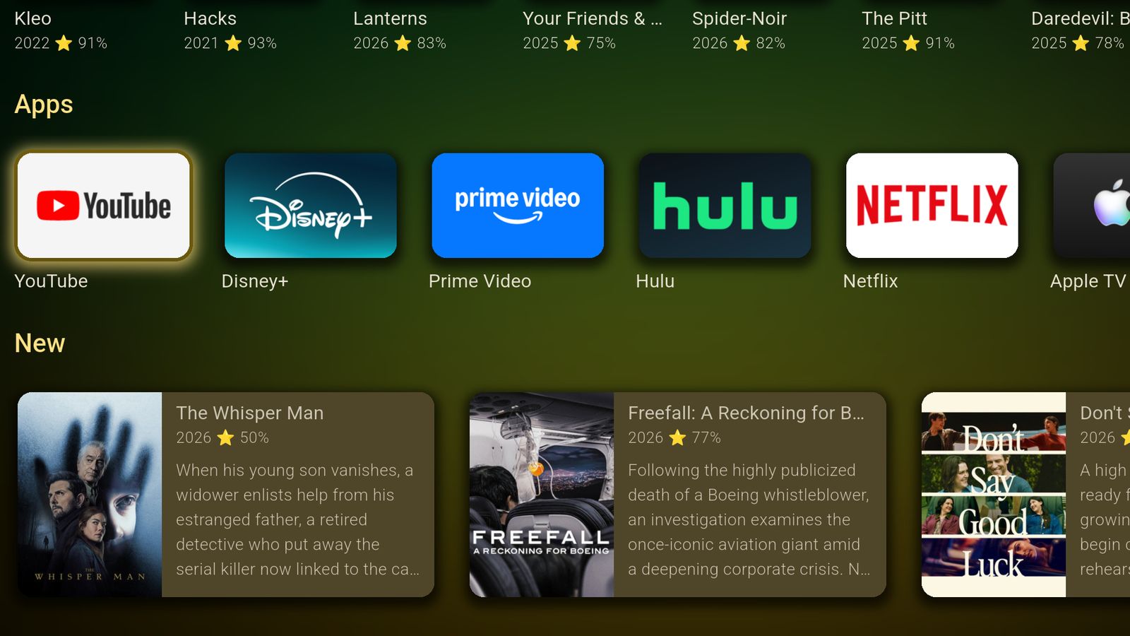 The Apps row and the New row with descriptions