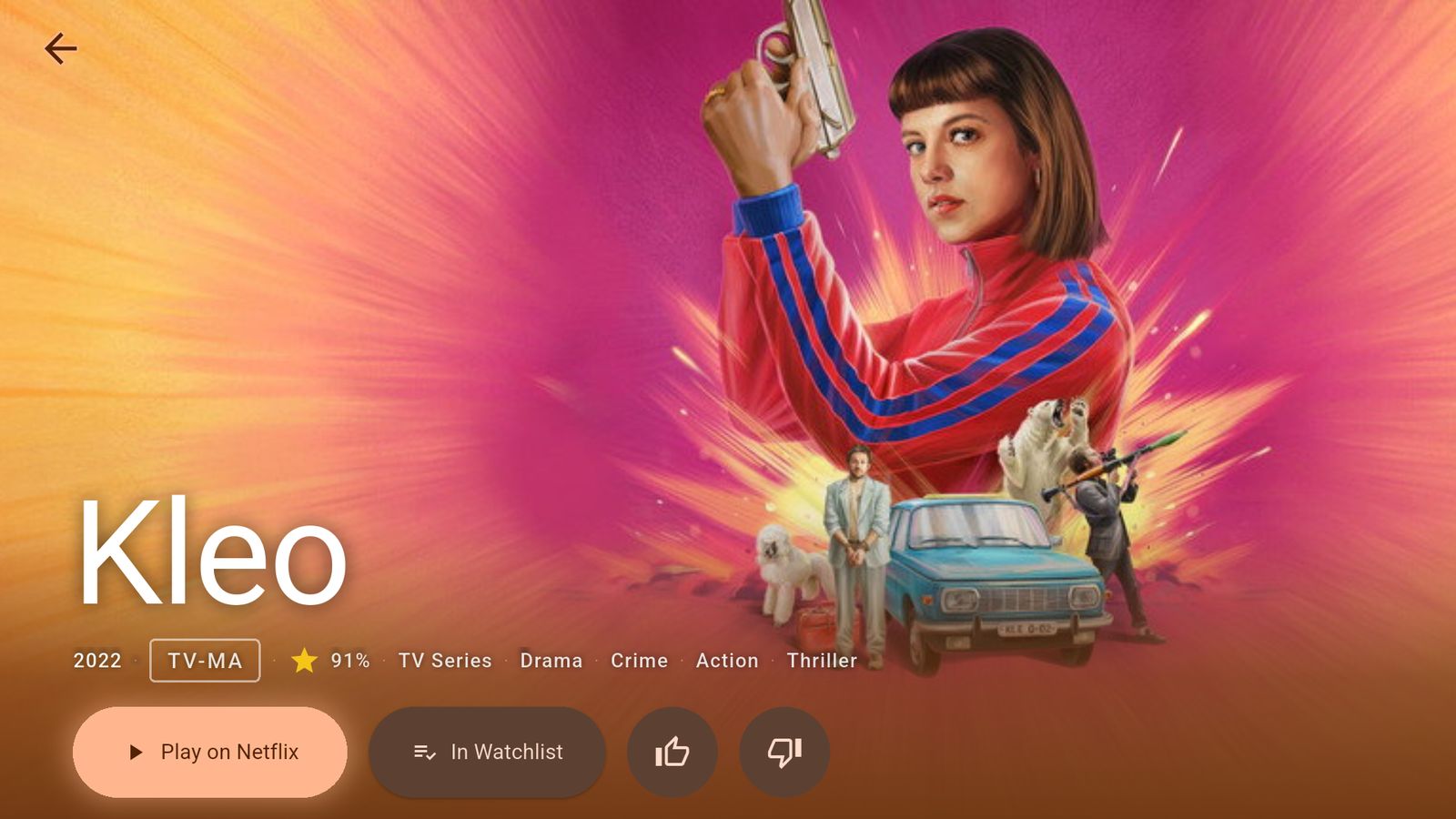 A title page with Play on Netflix, Watchlist and ratings