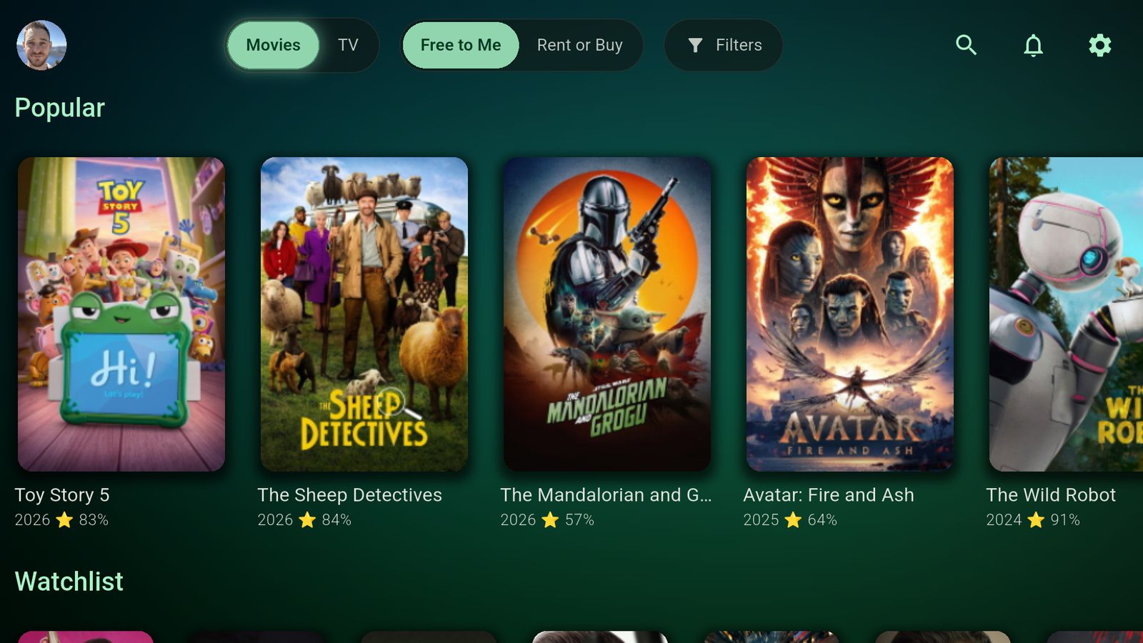 The home screen in green, with Free to Me turned on