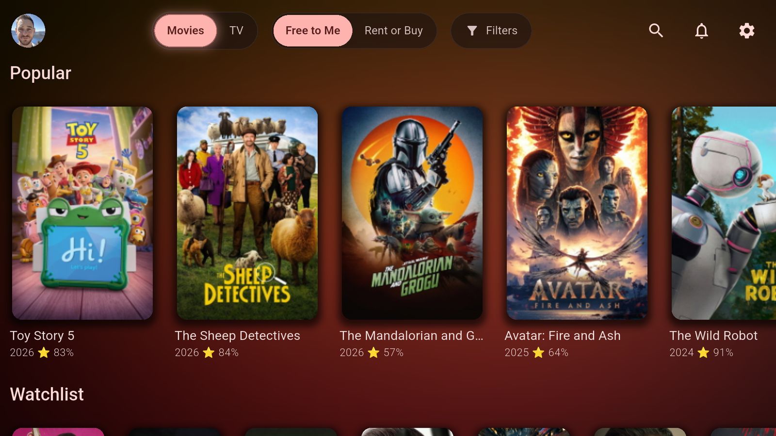 The Bitflinger TV home screen with nothing sponsored on it