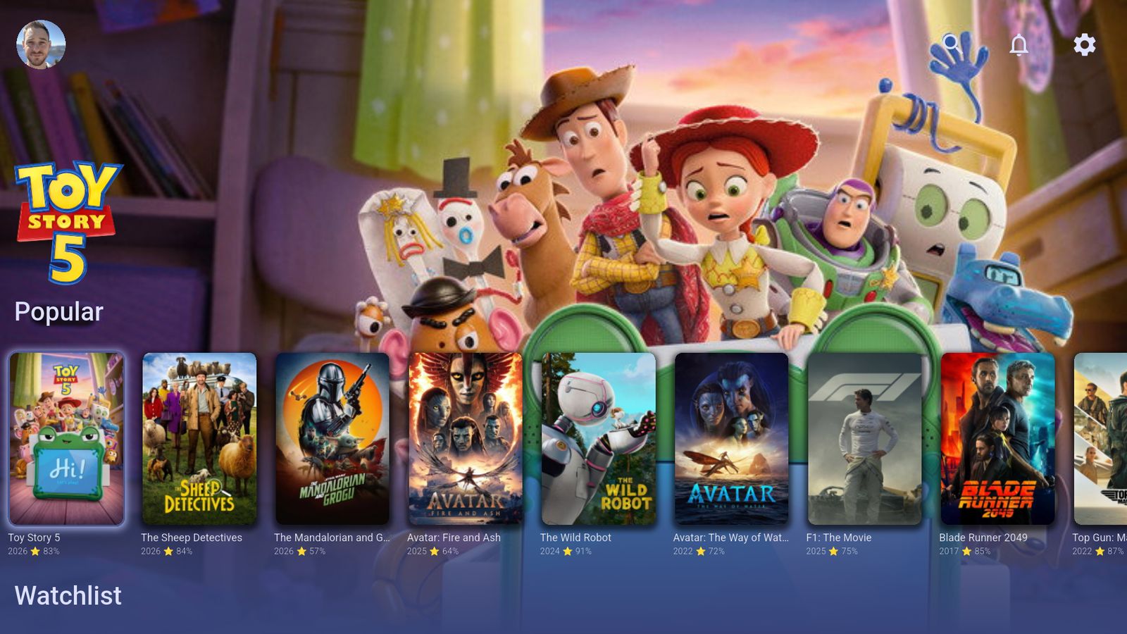 An immersive row: the title in focus fills the screen
