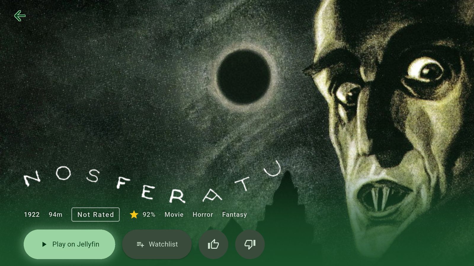 Nosferatu with a Play on Jellyfin button